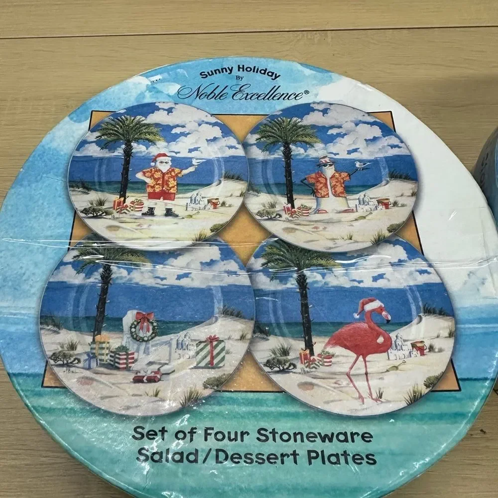 Sunny Holiday by Noble Excellence Set of 4 Stoneware salad/dessert plates EUC